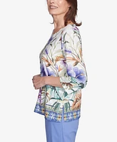 Alfred Dunner Petite Santa Fe Tropical Floral Border Top