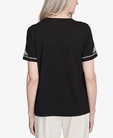 Alfred Dunner Petite Natural Instinct Embroidered Border Tee With Necklace