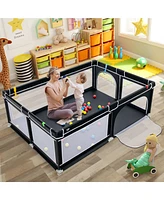 Costway Baby Playpen Extra-Large Safety Fence w/ Ocean Balls & Rings