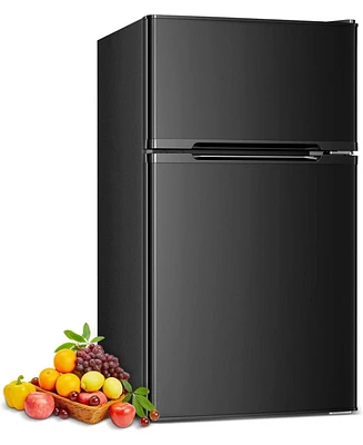 Cowsar 3.2 cubic foot mini fridge with separate freezer compartment and double door design is perfect for a basement, apartment, dorm room or office