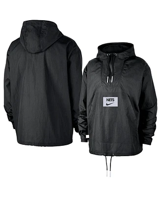 Nike Men's Black Brooklyn Nets Courtside Premium Club Anorak Quarter-Zip Pullover Hoodie