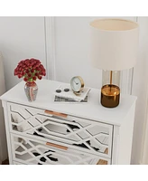 3-drawer mirrored nightstand, white wooden bedside table, end table with gold handles, suitable for bedroom, living room, and office use