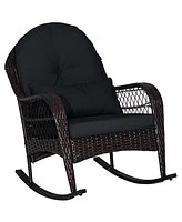 Patio Wicker Rocking Chair with Seat Back Cushions & Lumbar Pillow Porch