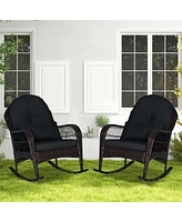 Patio Wicker Rocking Chair with Seat Back Cushions & Lumbar Pillow Porch