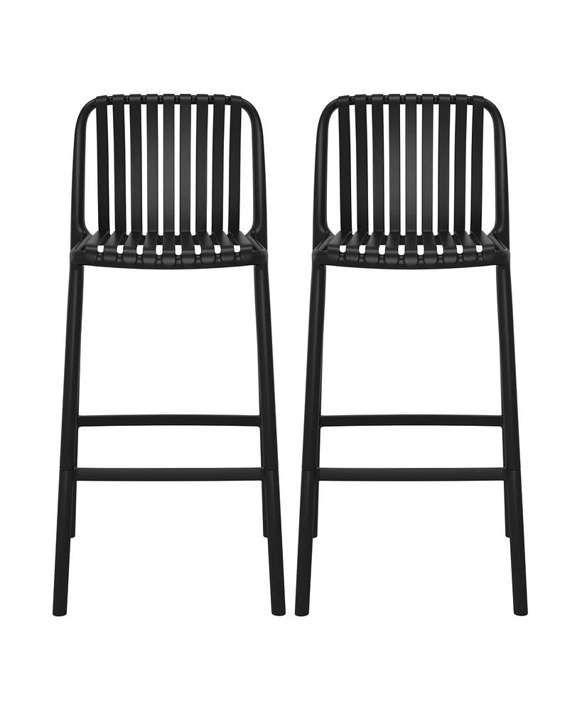 29.5" Outdoor Modern Polypropylene Plastic Patio Bar Height Stools (Set of 2)