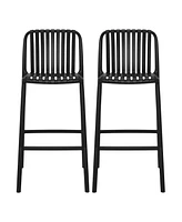 29.5" Outdoor Modern Polypropylene Plastic Patio Bar Height Stools (Set of 2)