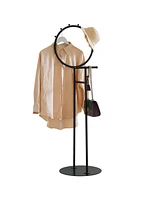 Kings Brand Furniture Cheska Suit Valet Stand with Circular Frame Perfect for Bedrooms & Entryways (Lemon Pepper)