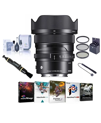 Sigma 24mm f/2 Dg Dn Contemporary Lens for Sony E, Bundle with ProOptic 62mm Filter Kit, Pc Software Kit, Cleaning Kit, Cap Tether, Lens Cleaner