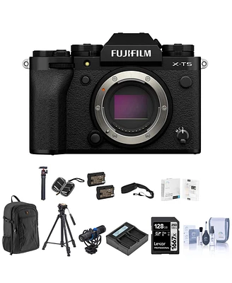 Fujifilm X-T5 Mirrorless Digital Camera Body, Black Bundle with 128GB Sd Card, Backpack, 2x Battery, Charger, Strap, Aluminum Tripod, Mic, Octupus Tri