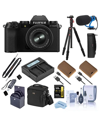 Fujifilm X-S20 Mirrorless Camera with Xc 15-45mm f/3.5-5.6 Ois Pz Lens, Black, Bundle with 2x Battery, Tripod, Shotgun Microphone, 52mm Filter Kit and