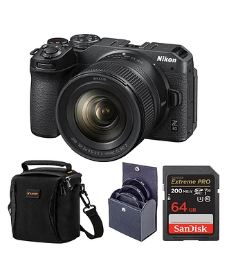Nikon Z 30 Mirrorless Camera with Nikkor Z Dx 12-28mm f/3.5-5.6 Pz Vr Lens, Bundle with 64GB Memory Card, Shoulder Bag, 46mm Filter Kit