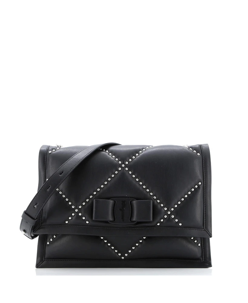 Pre-Owned Salvatore Ferragamo Small Viva Bow Flap Bag Studded Leather