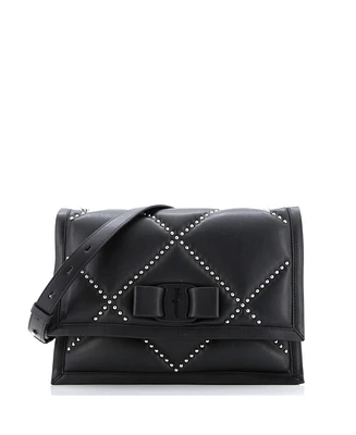 Pre-Owned Salvatore Ferragamo Small Viva Bow Flap Bag Studded Leather