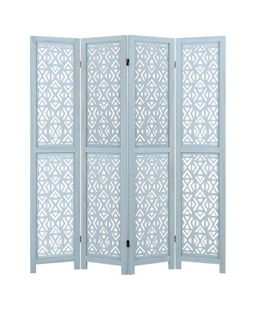 4-Panel Wooden Room Divider – Carved Cutout Design with Solid Wood Frame for Home or Office