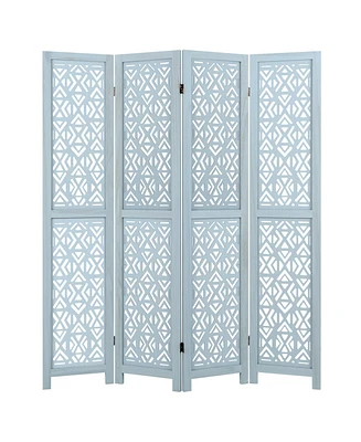 4-Panel Wooden Room Divider – Carved Cutout Design with Solid Wood Frame for Home or Office
