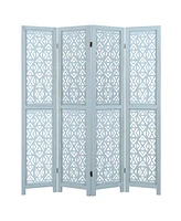 4-Panel Wooden Room Divider – Carved Cutout Design with Solid Wood Frame for Home or Office