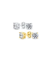 Bling Jewelry Set of 2 Round Solitaire Cz Stud Earrings Gold Plated Sterling Silver