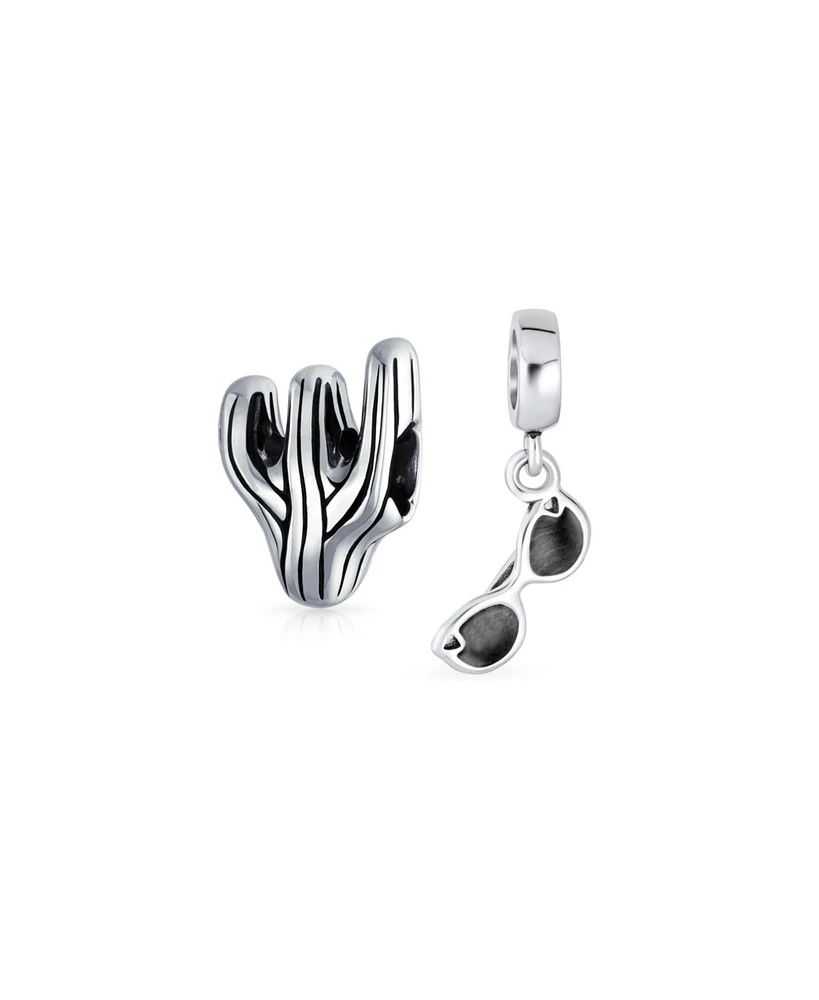 Bling Jewelry Set of 2 Black Movie Star Sunglasses and Sonoran Desert Cactus Charm Bead Silver