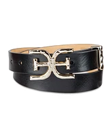 Sam Edelman Women's Hammered Double-e Logo Plaque Buckle Belt
