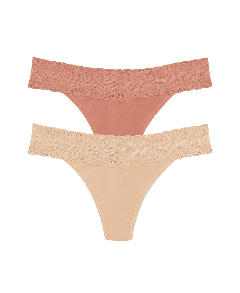 Natori Women's Bliss Perfection Lace Trim One Thong 2-Pack