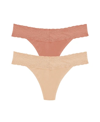 Natori Women's Bliss Perfection Lace Trim One Thong 2-Pack
