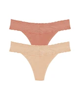Natori Women's Bliss Perfection Lace Trim One Thong 2-Pack