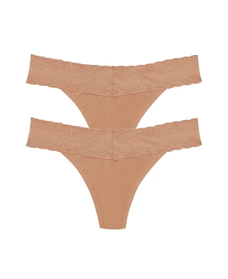 Natori Women's Bliss Perfection Lace Trim One Thong 2-Pack