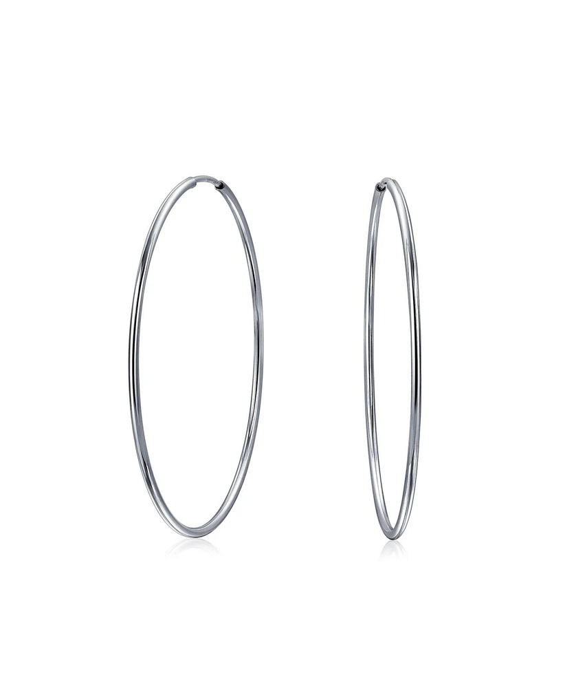 Bling Jewelry Thin Minimalist Hoop Huggie Earrings Sterling Silver Various Sizes