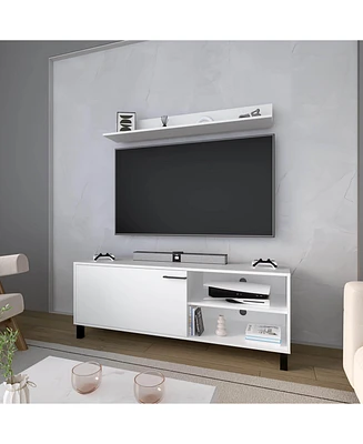 Bitter Springs Tv Stand 65" in melamine with Open Storage,pneumatic arms and 1 Door, White