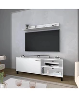 Bitter Springs Tv Stand 65" in melamine with Open Storage,pneumatic arms and 1 Door, White