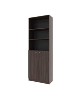 Beyerville Bookcase with Open Storage and 2 Doors, Stained Walnut