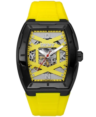 Dkny Men's Urban Automatic Yellow Silicone Strap Watch, 51mm