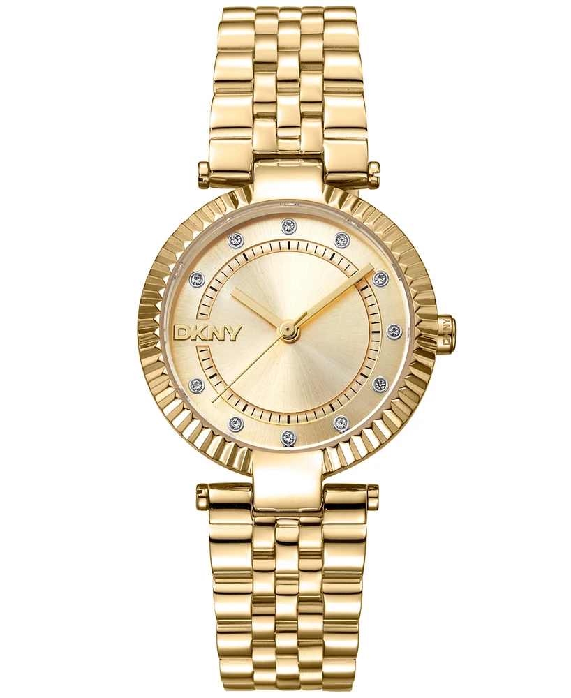 Dkny Women's Essential Glitz Gold-Tone Stainless Steel Bracelet Watch, 30mm