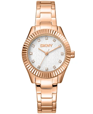 Dkny Women's Chambers Glitz Rose Gold-Tone Stainless Steel Bracelet Watch, 30mm