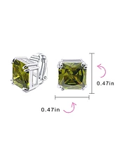 Bling Jewelry Set of 2 Large 5CT Square Cz Solitaire Clip-On Earrings Silver Plated 12MM