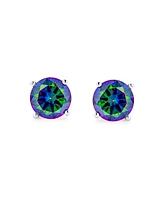 Bling Jewelry Set of 2 Round & Square Black Mystic Rainbow Cz Stud Earrings Sterling Silver