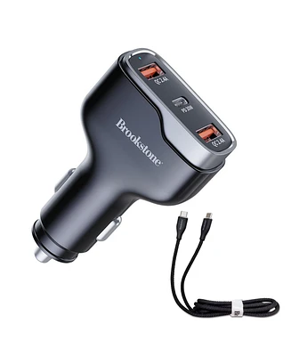 Brookstone Tripple Port Pd 50 Watt Rapid Car Charger and 4FT Lightning Cable Charging Kit