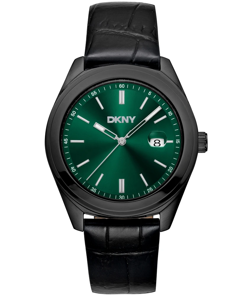 Dkny Men's Modernist Classics Black Leather Strap Watch, 40mm