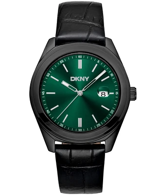Dkny Men's Modernist Classics Black Leather Strap Watch, 40mm