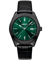Dkny Men's Modernist Classics Black Leather Strap Watch, 40mm