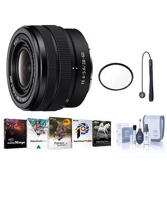 Sony Fe 28-60mm f/4-5.6 Lens, Bundle with 40.5mm Uv Filter, Cleaning Kit, Lens Cap Tether, Pc Software Kit