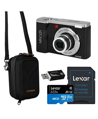 Minolta MNB5Z 56MP 5K Ultra Hd 2.8" Lcd Screen Digital Camera, Black, Bundle with Camera Case, 64GB Memory Card, Multi Card Reader