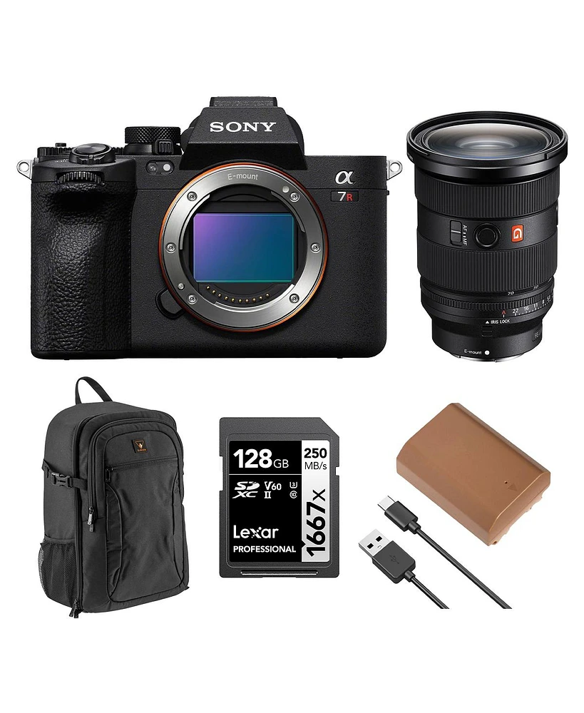 Sony Alpha a7R V Mirrorless Camera with Fe 24-70mm f/2.8 Gm Ii Lens, Bundle with Backpack, Np-FZ100 Battery, 128GB Memory Card