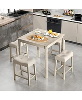 5-Piece High Top Dining Set – Square Bar Table with 4 Padded Stools for Kitchen, Dining, or Entertainment Area