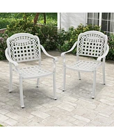 Set of 2 Cast Aluminum Patio Chairs with Armrests