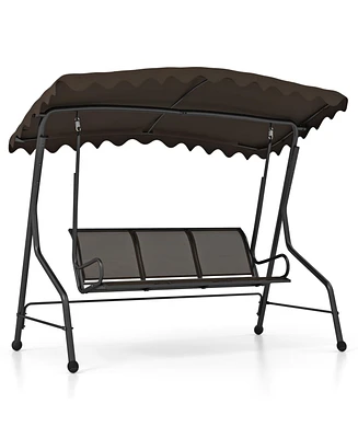 3-Seat Outdoor Porch Canopy Swing with Adjustable Shading
