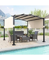 Outdoor Pergola Modern Arched Patio Garden Shelter with Retractable Sunshade Canopy