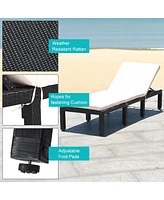 2PCS Patio Garden Rattan Lounge Chair Chaise Couch Cushioned Height Adjustable