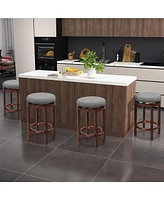 Set of 2 Upholstered Swivel Round Bar Stools 26'' Wooden Pub Kitchen Chairs