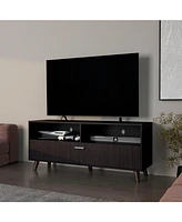 Black City Tv Stand 60" with Open Storage and 1 Door, Wengue